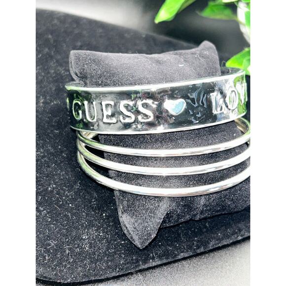 Guess Jewelry - Guess Set of 4 Silver & Black Enamel Logo Bangle Bracelets - NWOT
